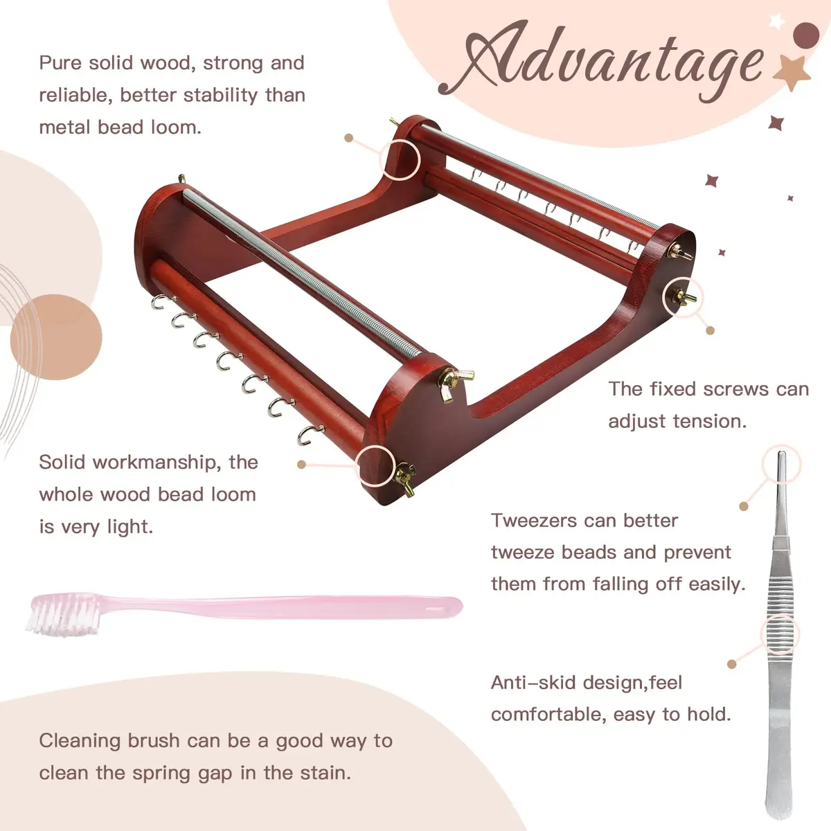 hobbyworker Jewelry Making Kit Wooden Bead Loom Includes Tweezer & Seed Beads for Jewelry (13"×12.6"×3.3") - view 3