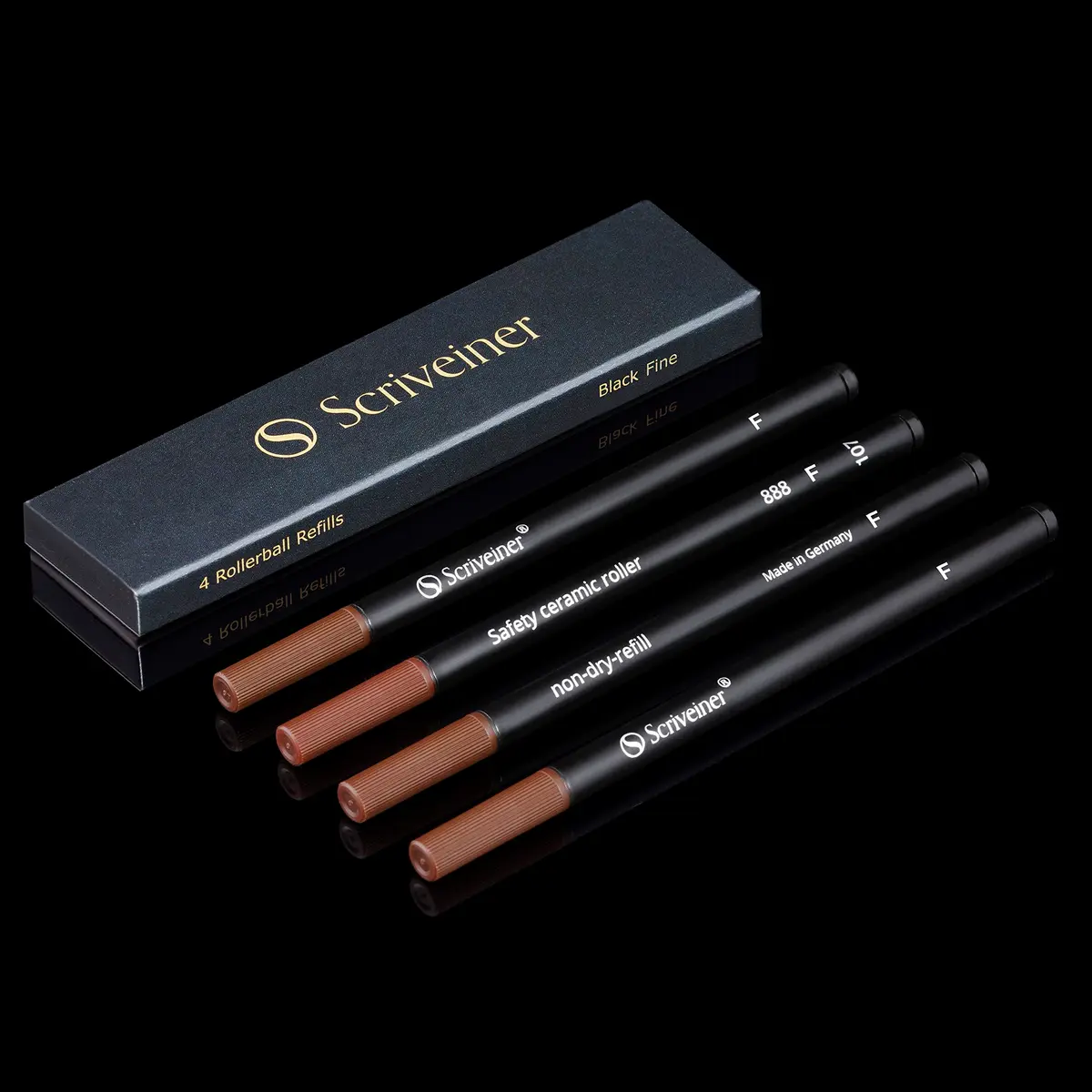 Scriveiner Black Rollerball Pen Refills 4 Pack (11.6cm L x 2.8cm W x 1cm H) | Made in Germany, Schmidt 888 Size - main product image