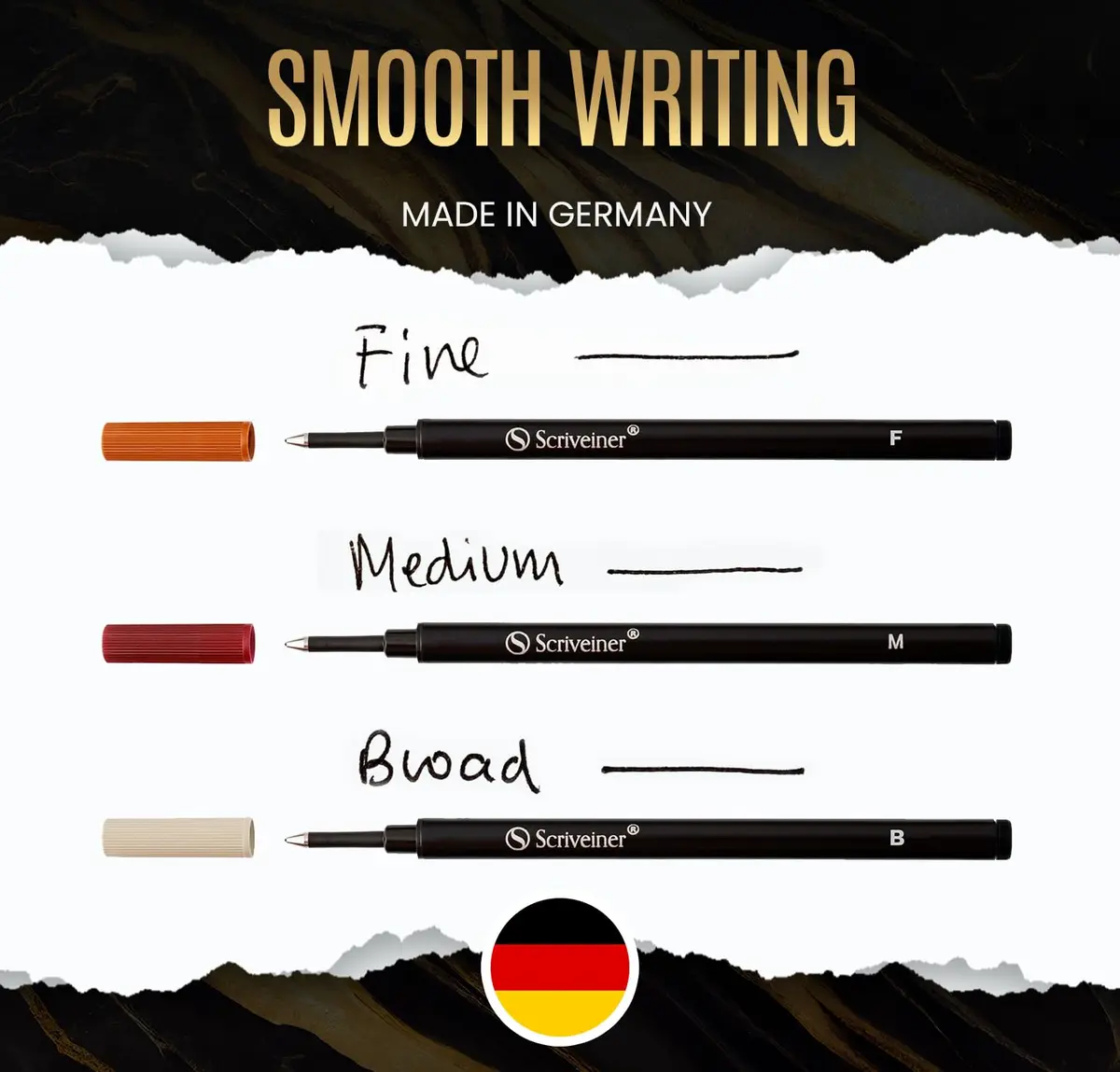 Scriveiner Black Rollerball Pen Refills 4 Pack (11.6cm L x 2.8cm W x 1cm H) | Made in Germany, Schmidt 888 Size - view 2