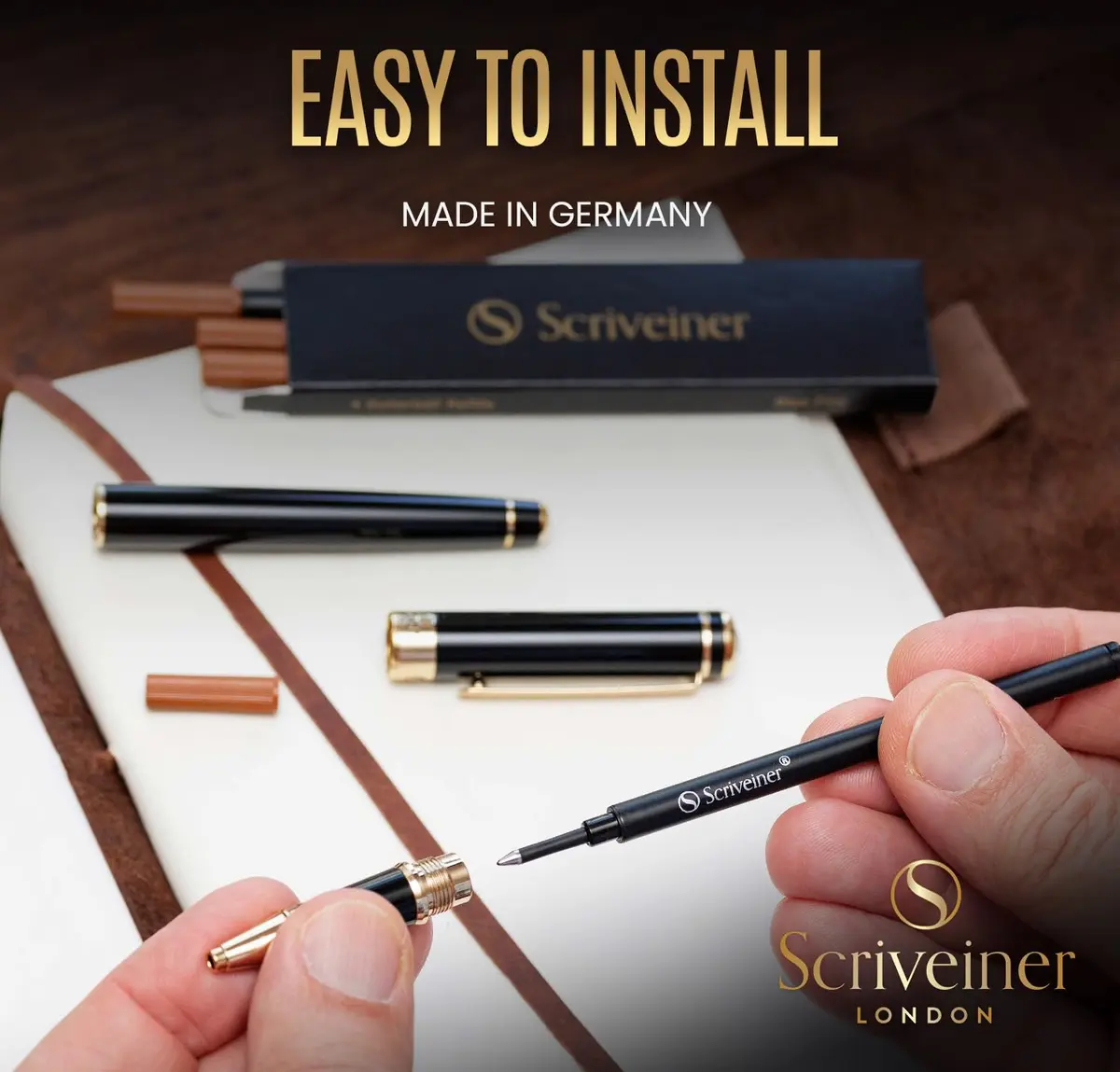 Scriveiner Black Rollerball Pen Refills 4 Pack (11.6cm L x 2.8cm W x 1cm H) | Made in Germany, Schmidt 888 Size - view 4