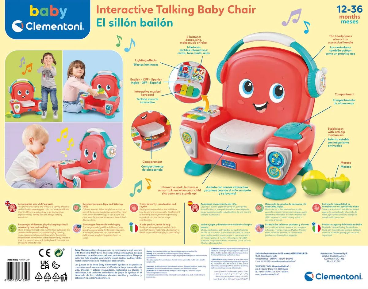 Clementoni The Dance Chair Educational Musical Chair for Babies 12+ Months | Bilingual Spanish & English Learning Game - view 3