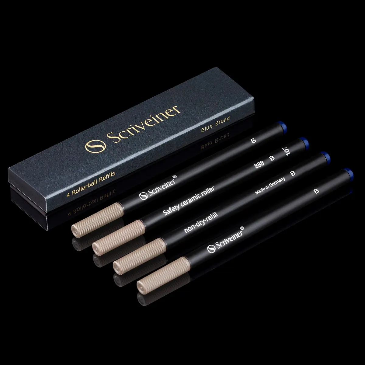 Scriveiner Rollerball Pen Refills Blue Broad Tip 4-Pack | Made in Germany, Schmidt 888 Size, Liquid Ink - main product image