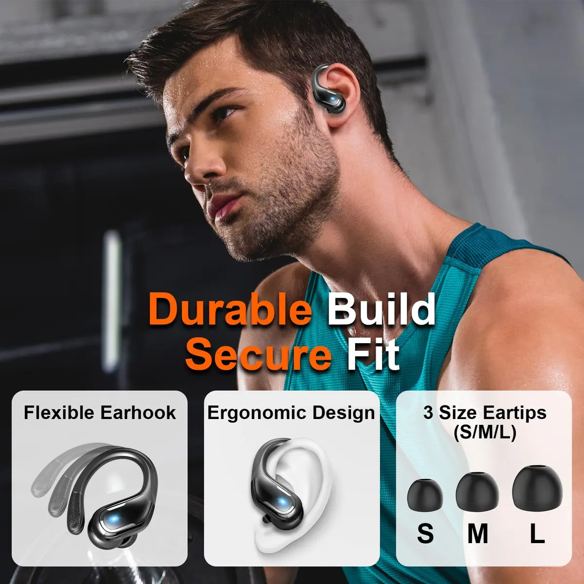 Ltinist Wireless Earbud, Bluetooth 5.3 Headphones with Earhooks, 75H Battery, IP7 Waterproof, Built-in Microphone for Running Sports - view 5