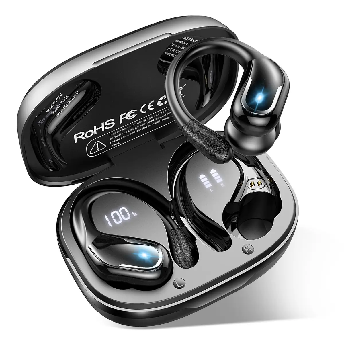Ltinist Wireless Earbud, Bluetooth 5.3 Headphones with Earhooks, 75H Battery, IP7 Waterproof, Built-in Microphone for Running Sports - main product image