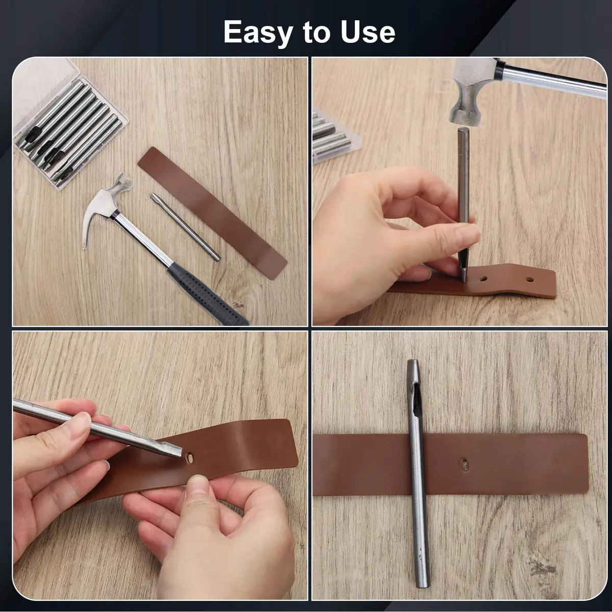 Boyistar Leather Craft Punch Tools Set | 8 Oval Hole Sizes for Leather, Rubber, Plastic | Durable Alloy Steel (70-120c) - view 4