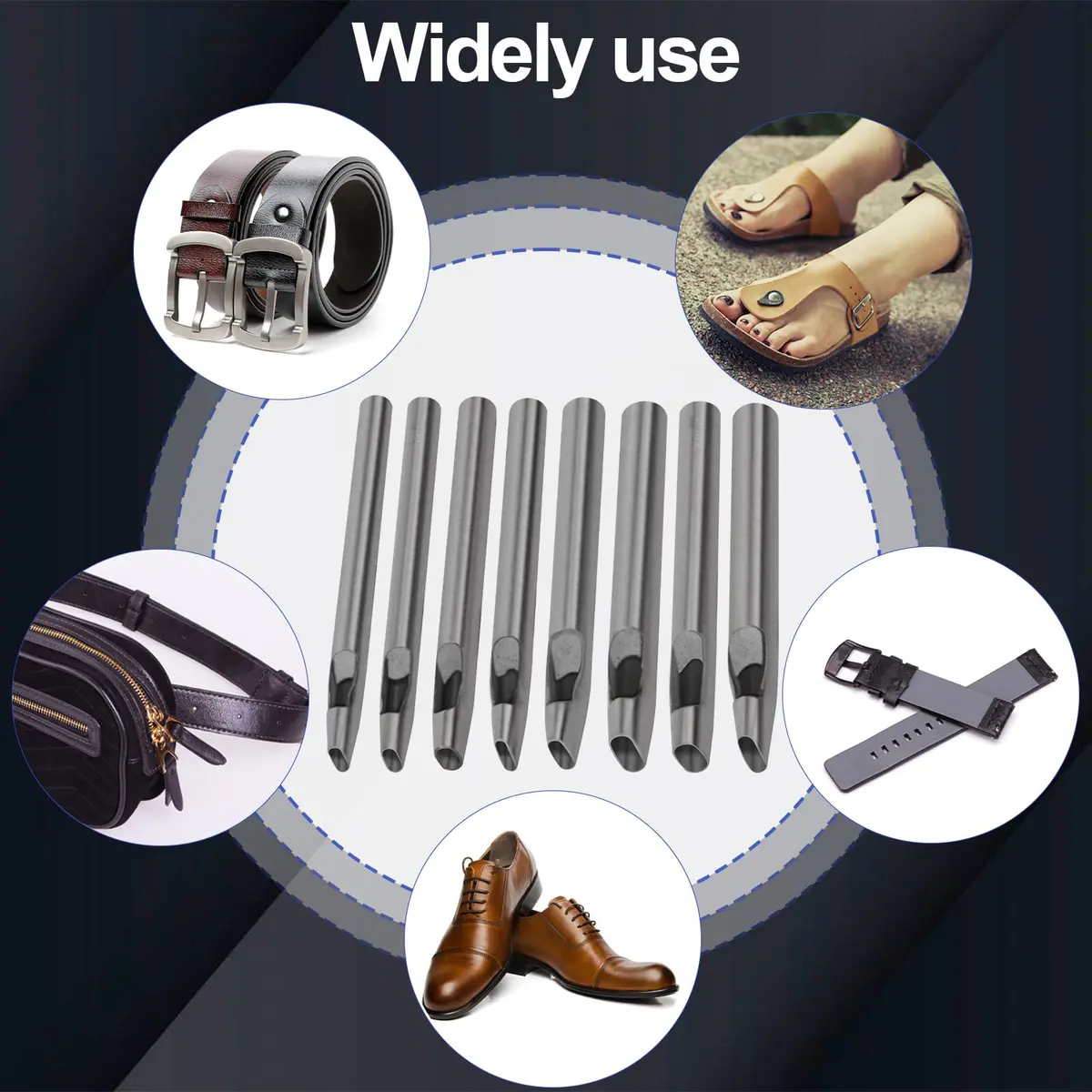 Boyistar Leather Craft Punch Tools Set | 8 Oval Hole Sizes for Leather, Rubber, Plastic | Durable Alloy Steel (70-120c) - view 6