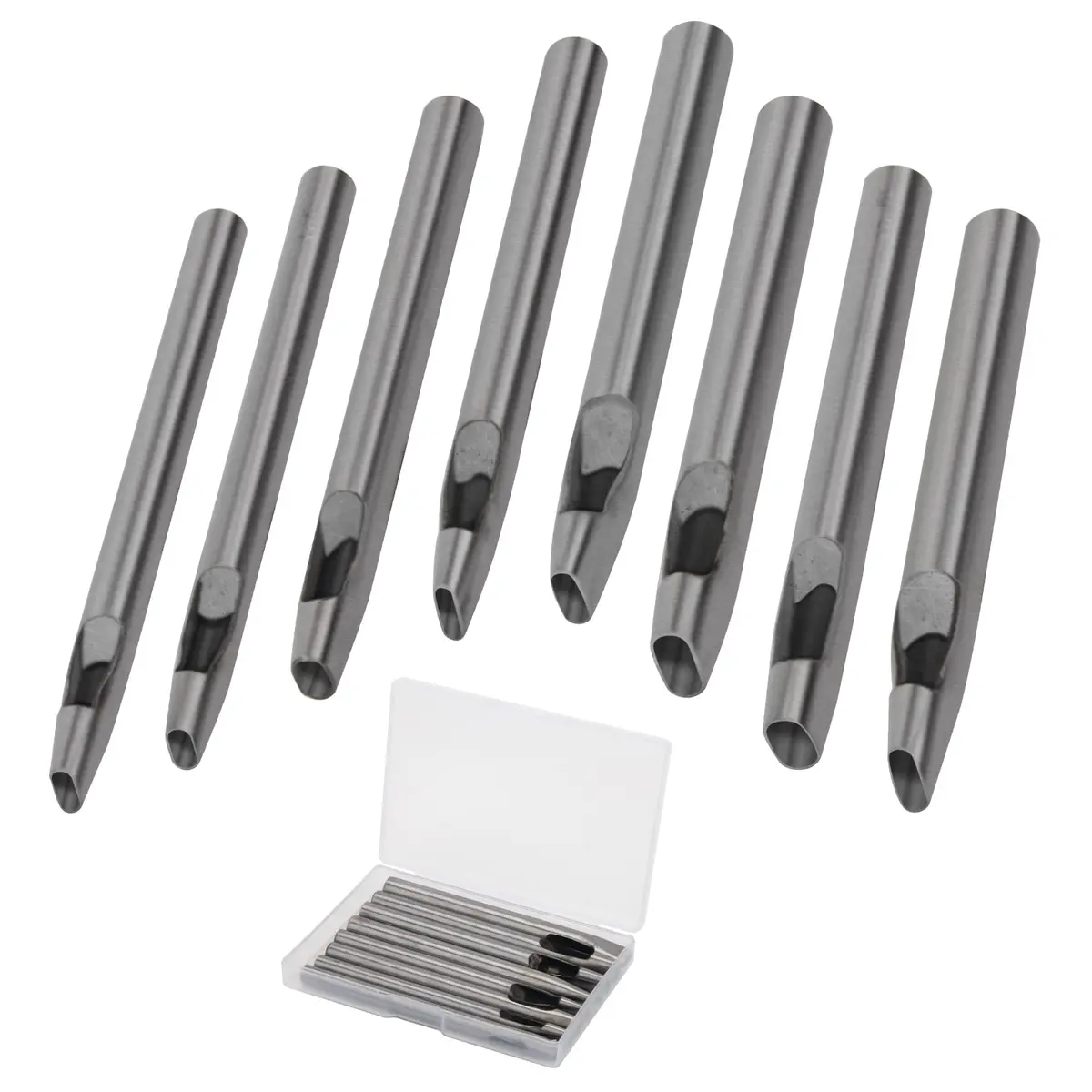 Boyistar Leather Craft Punch Tools Set | 8 Oval Hole Sizes for Leather, Rubber, Plastic | Durable Alloy Steel (70-120c) - main product image
