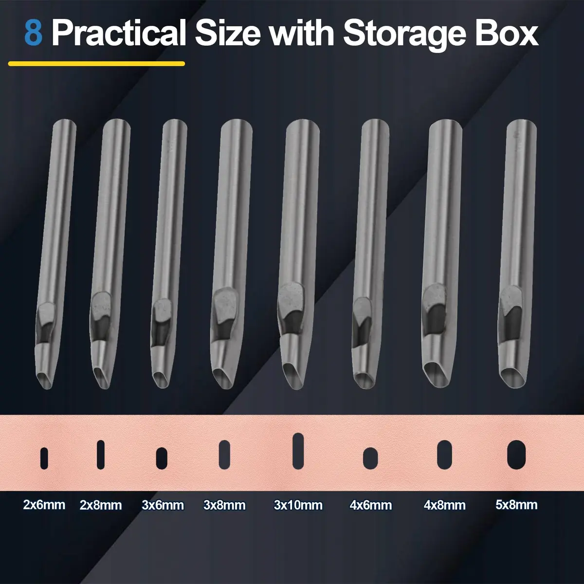 Boyistar Leather Craft Punch Tools Set | 8 Oval Hole Sizes for Leather, Rubber, Plastic | Durable Alloy Steel (70-120c) - view 2