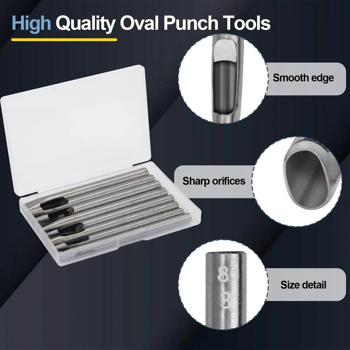 Boyistar Leather Craft Punch Tools Set | 8 Oval Hole Sizes for Leather, Rubber, Plastic | Durable Alloy Steel (70-120c) - view 3