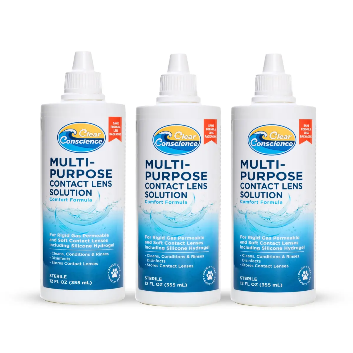 Clear Conscience Multi-Purpose Contact Lens Solution, 12 Fl Oz (3 Pack) | Sensitive Eyes & All-Day Comfort - main product image