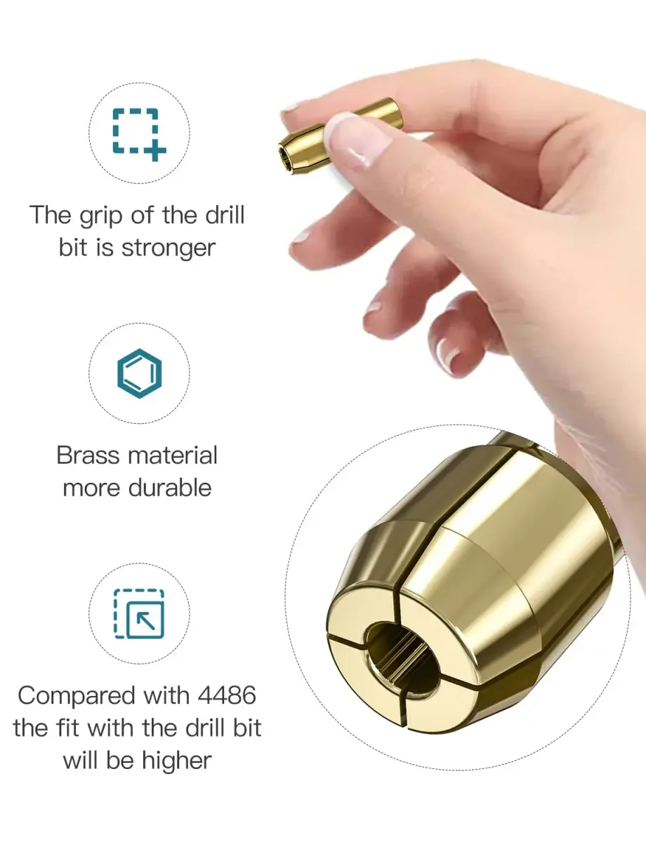 Mellbree Keyless Drill Chuck Collet Set for Dremel 1/32"-1/8" (0.8mm-3.2mm) | All-Metal Brass Collets & Nut - view 6