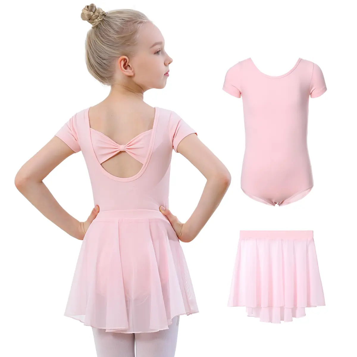 DIPUG Pink Girls Ballet Leotard with Removable Skirt Toddler Dance Dress Combo | 2-Piece Split Outfit for Ages 2-12 - main product image