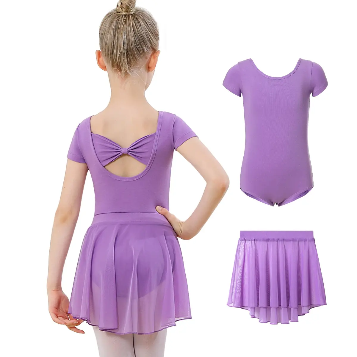 DIPUG Purple Ballet Leotard with Removable Skirt Toddler Dance Dress Combo for Girls 2T-12 Years | 2-Piece Set - main product image