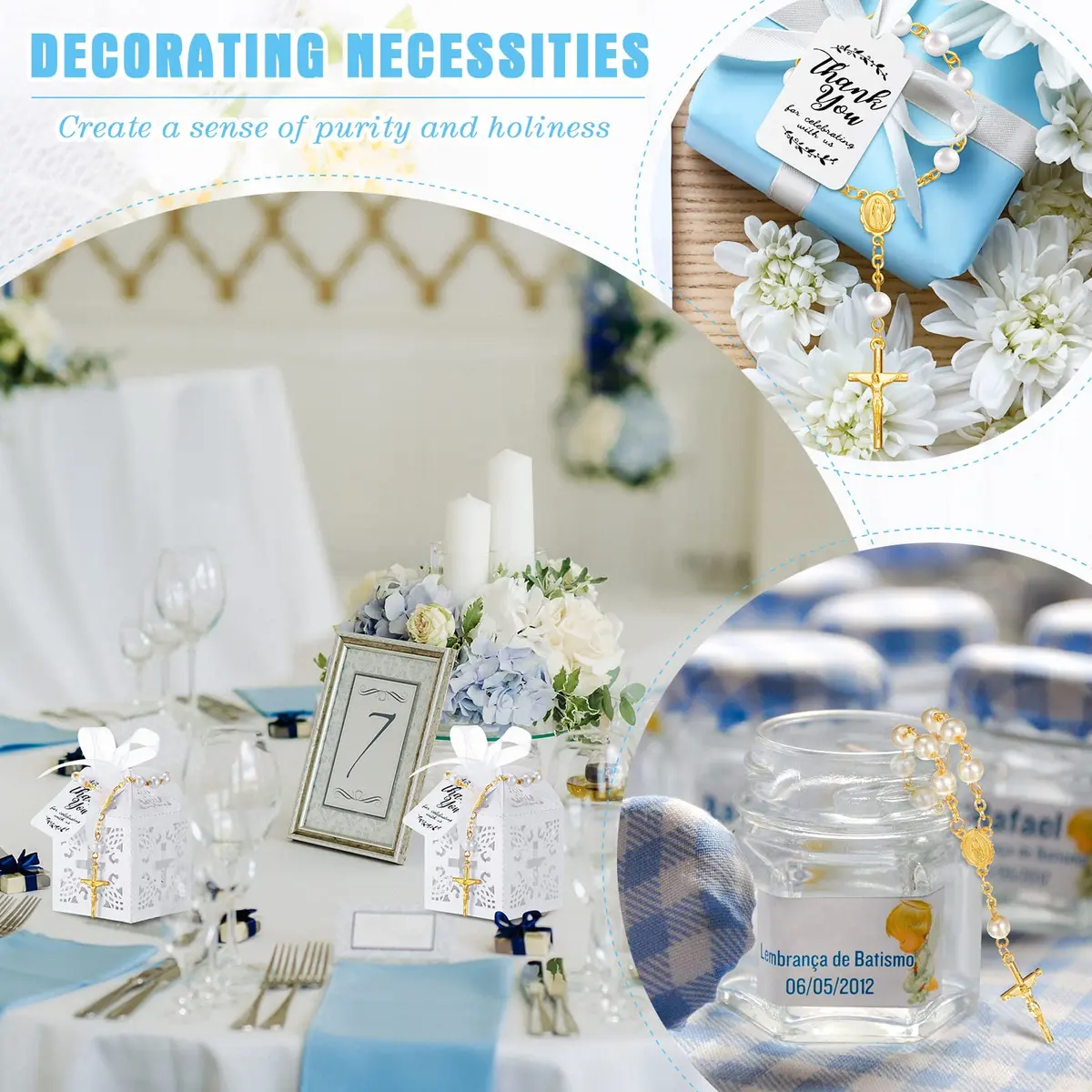 Yinkin Gold Party Favor Sets | 100 Pieces Baptism & Wedding Gifts (4.5 inch Rosaries, Boxes, Bags, Tags) - view 6