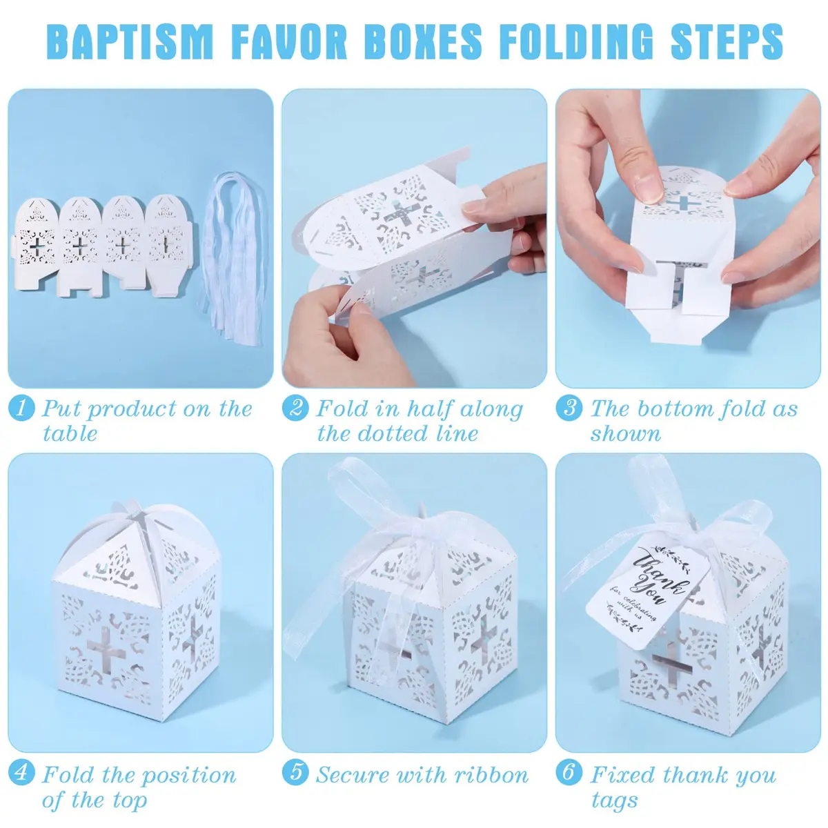 Yinkin Gold Party Favor Sets | 100 Pieces Baptism & Wedding Gifts (4.5 inch Rosaries, Boxes, Bags, Tags) - view 4