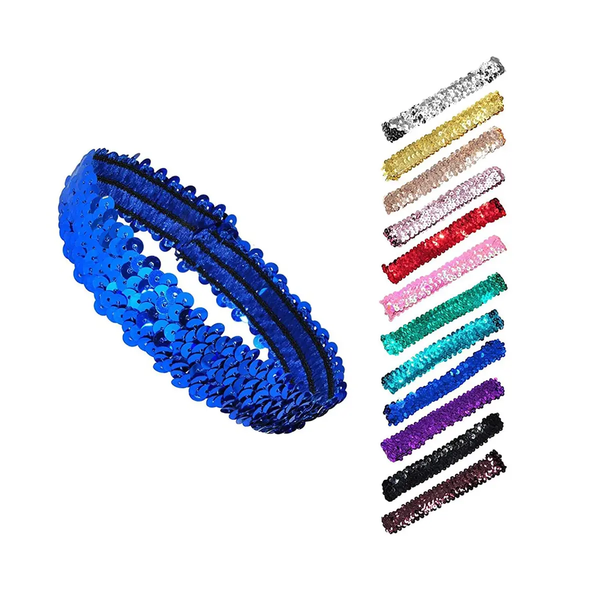 WEBGGER 12 Pack Sequin Headbands Elastic Stretch Sparkly Headband for Teens Girls Women | Fashion Hair Accessories - view 7