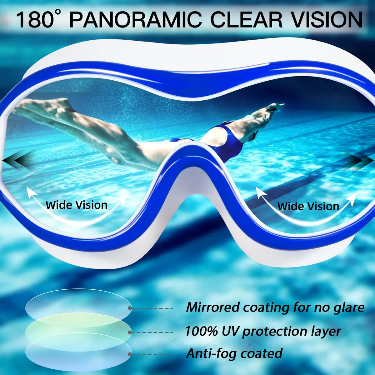 Seago Adult Youth Anti-Fog Wide Clear View Pool Swim Goggles | 180° Vision UV Protection Waterproof No Leaking - view 5