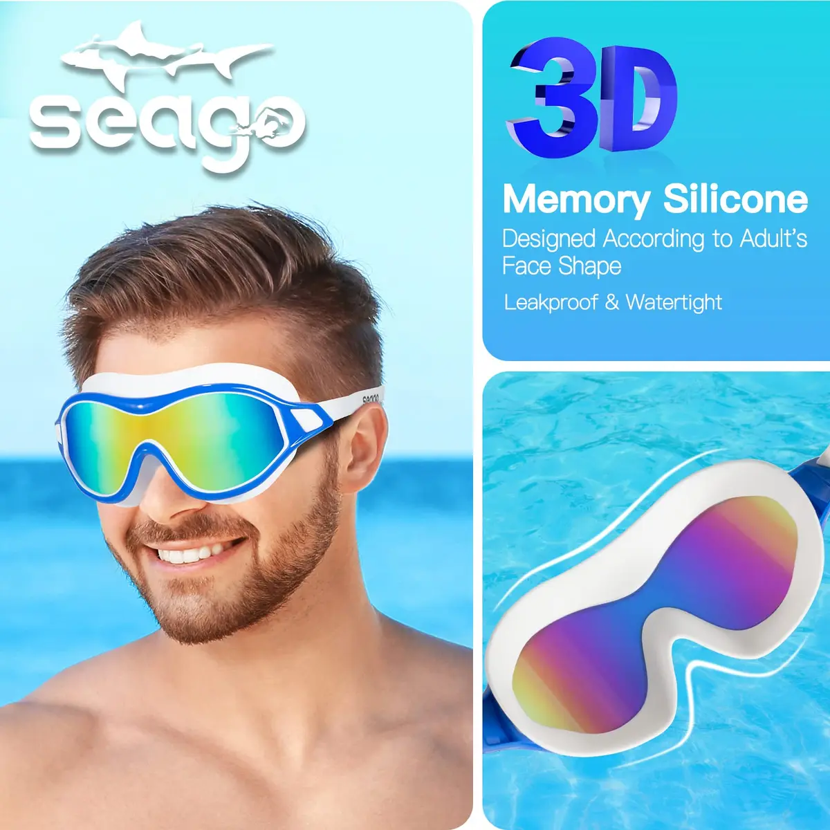 Seago Adult Youth Anti-Fog Wide Clear View Pool Swim Goggles | 180° Vision UV Protection Waterproof No Leaking - view 3
