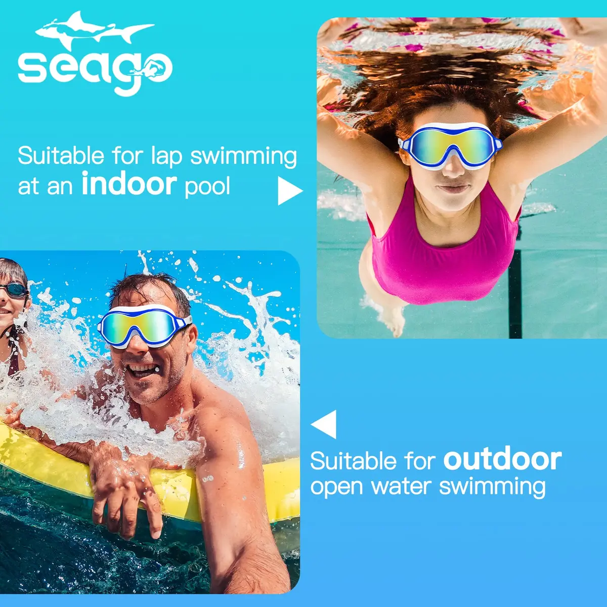 Seago Adult Youth Anti-Fog Wide Clear View Pool Swim Goggles | 180° Vision UV Protection Waterproof No Leaking - view 4