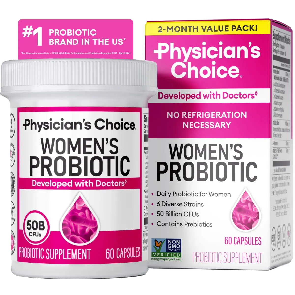 Physician's Choice Probiotics for Women 60 Count | Digestive, UT, Feminine Health, 50 Billion CFU, Organic Prebiotics, Cranberry Extract - main product image