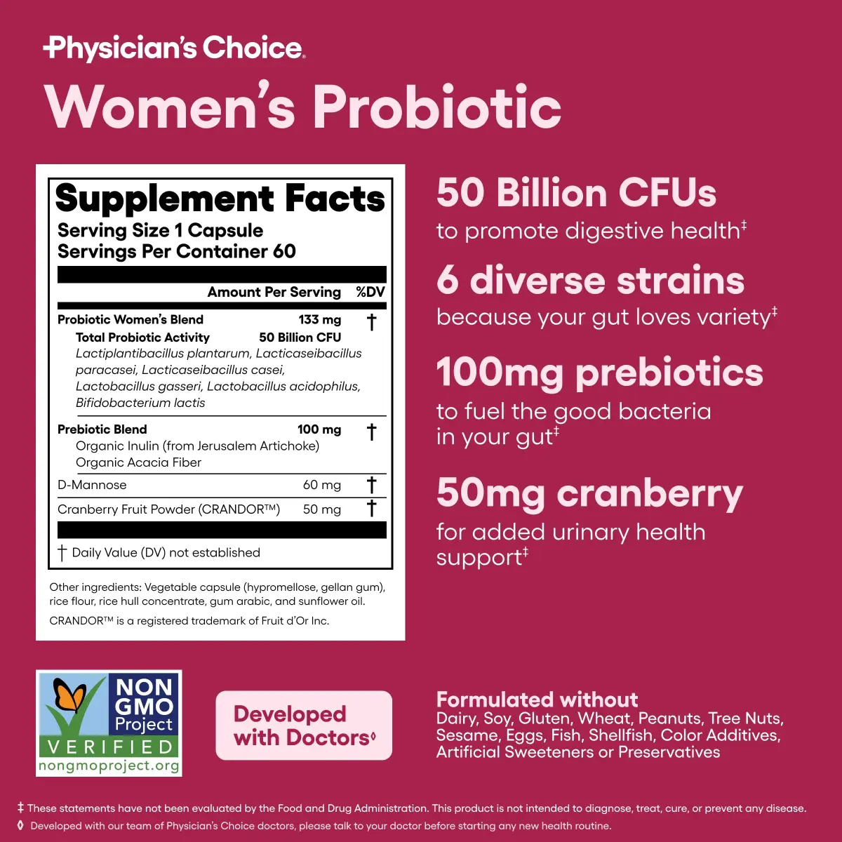 Physician's Choice Probiotics for Women 60 Count | Digestive, UT, Feminine Health, 50 Billion CFU, Organic Prebiotics, Cranberry Extract - view 6