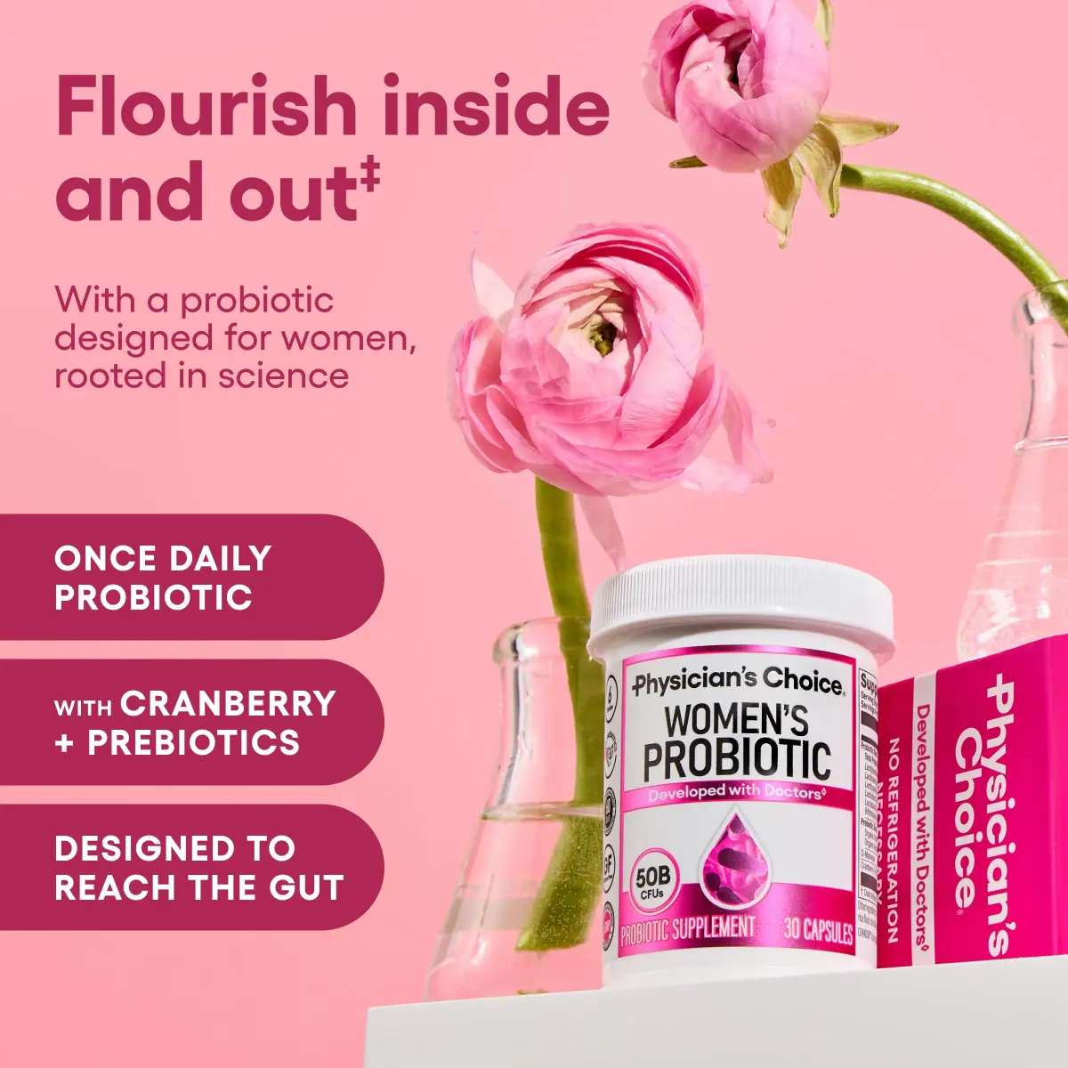 Physician's Choice Probiotics for Women 60 Count | Digestive, UT, Feminine Health, 50 Billion CFU, Organic Prebiotics, Cranberry Extract - view 2