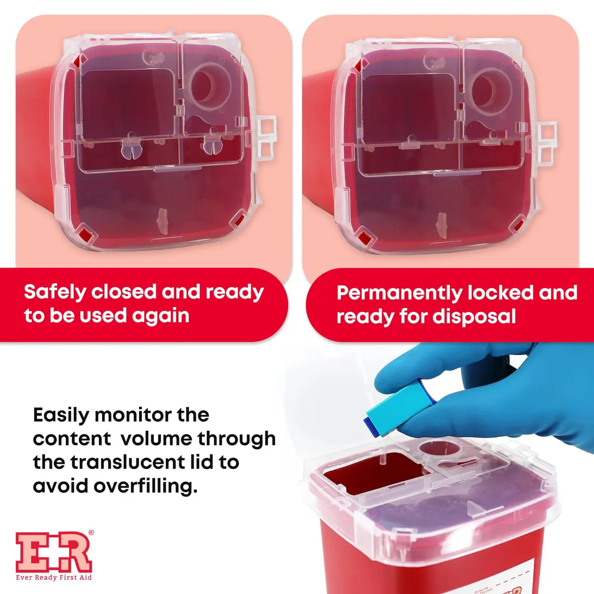 Ever Ready First Aid Sharps Container 1 Quart (1000ml) | Puncture-Resistant & Locking Lid for Safe Disposal - view 5