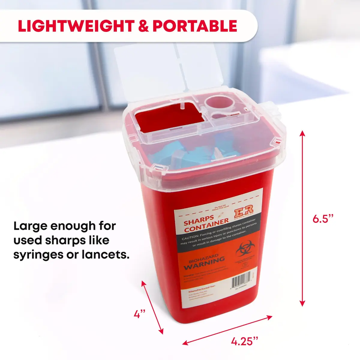Ever Ready First Aid Sharps Container 1 Quart (1000ml) | Puncture-Resistant & Locking Lid for Safe Disposal - view 2