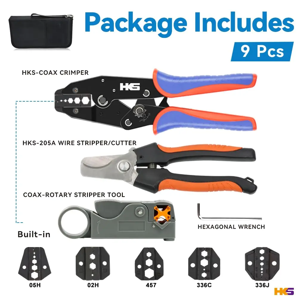 HKS Coax Ratchet Crimping Tool Kit with 5 Dies & Strippers | 1.28 kg (2.82 lb) Heavy Duty - view 3