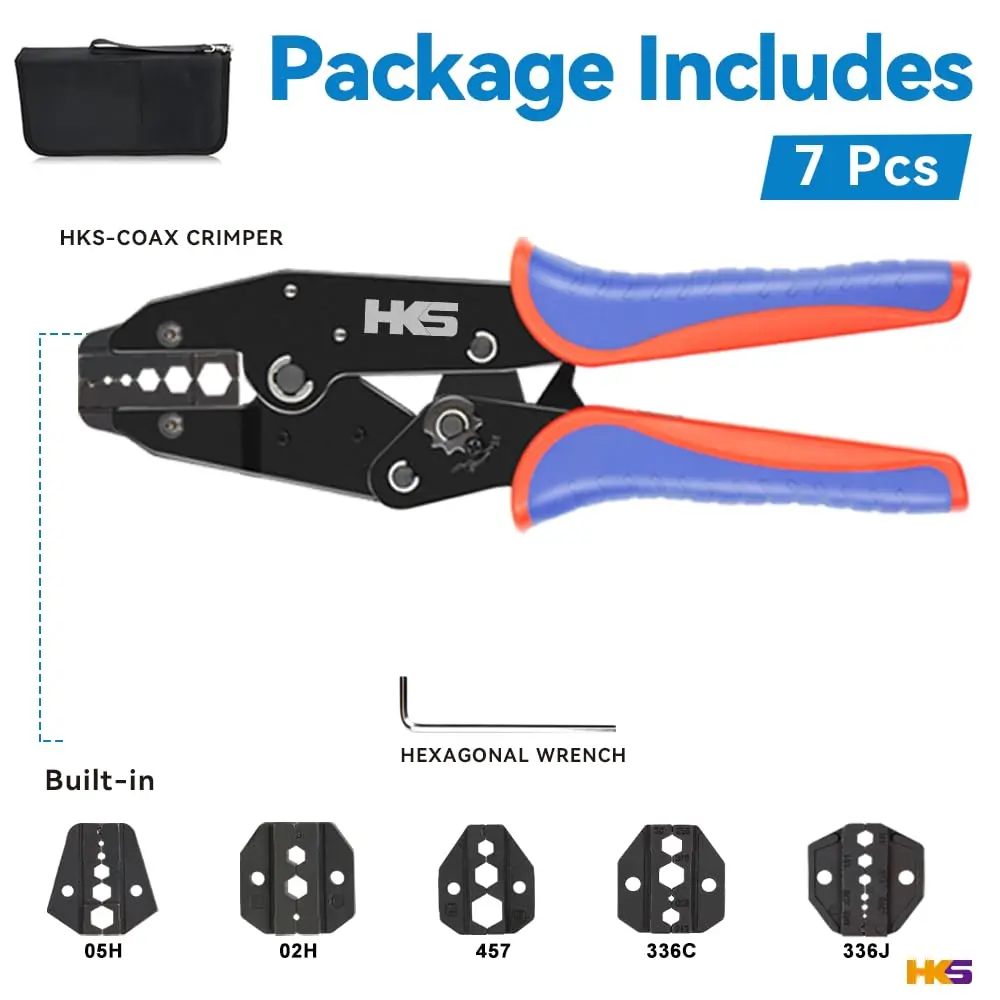 HKS Coax Ratchet Crimping Tool Set for Coaxial RG Cable RF Connectors | 5 Changeable Dies, Ergonomic Handle - view 3