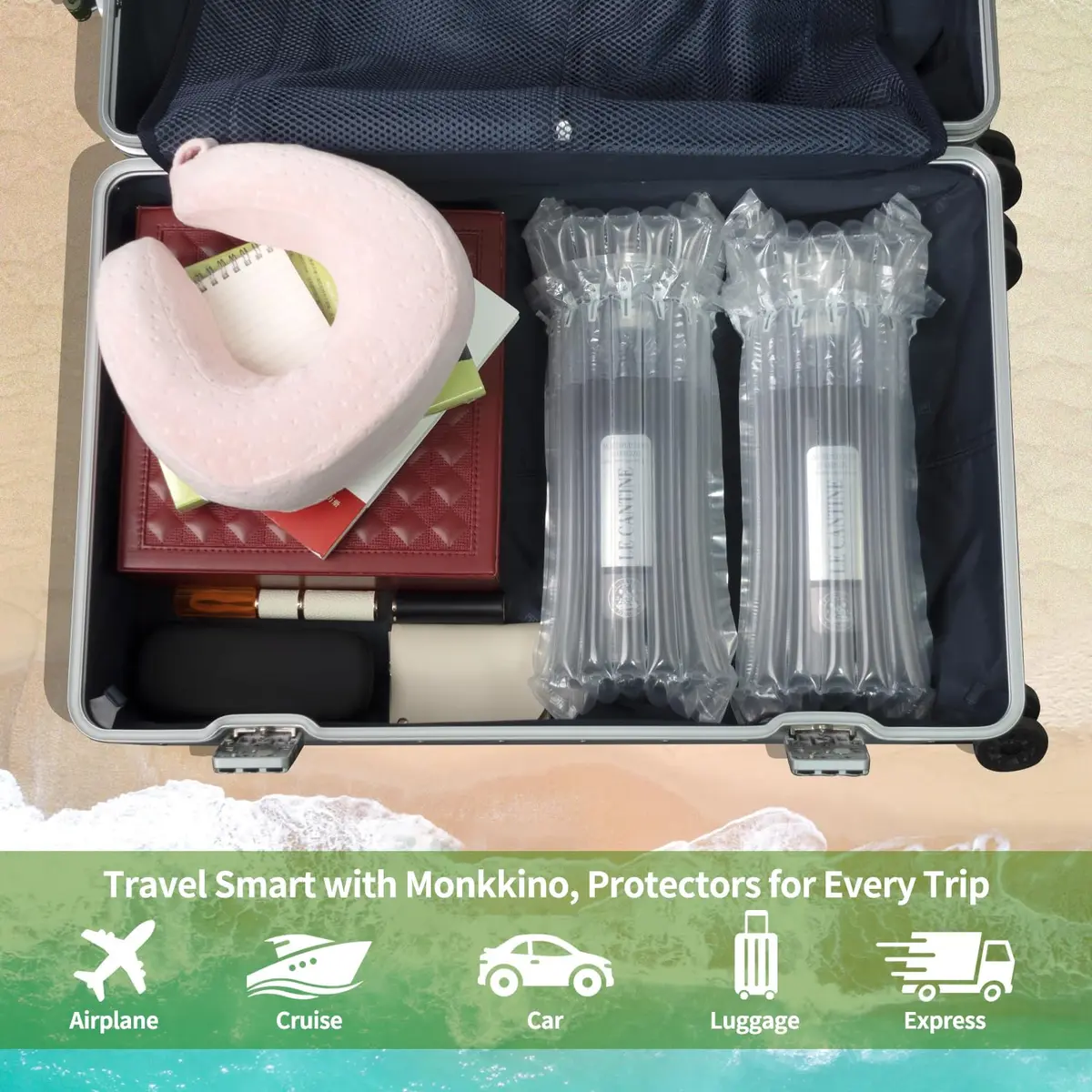 MONKKINO 32 Pack Inflatable Wine Bottle Protector Bags | Crashproof Air Column Sleeves for Travel - view 6