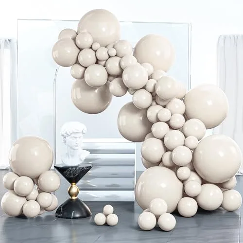 PartyWoo White Sand Balloons 100pcs 5 Inch Off White Beige Cream Ivory Boho Neutral Latex Balloons - main product image