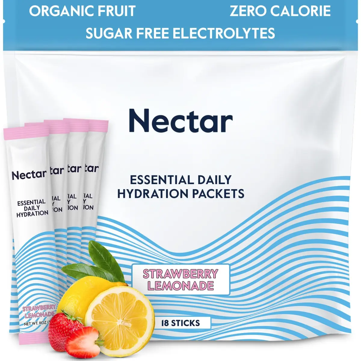 Nectar Hydration Packets Strawberry Lemonade 2.1 oz (60g) | Doctor-Formulated Electrolyte Powder for Rapid Hydration - main product image