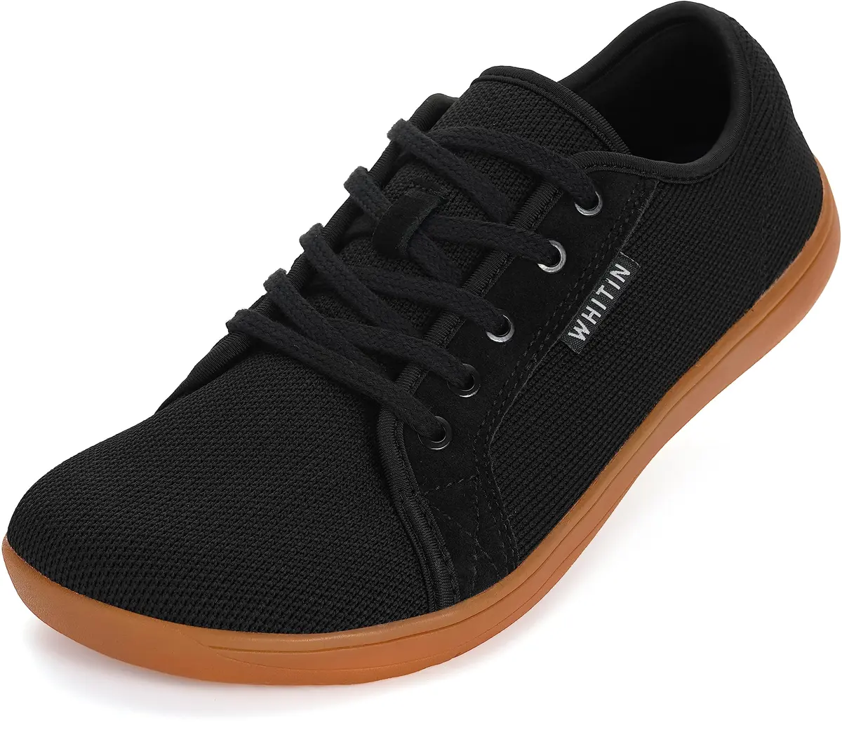 WHITIN Men's Minimalist Barefoot Shoes Zero Drop Fashion Black Gum 8 | Natural Walking Support - main product image