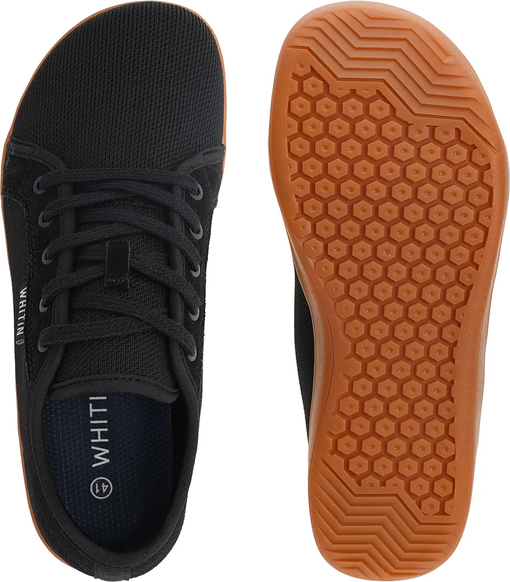 WHITIN Men's Minimalist Barefoot Shoes Zero Drop Fashion Black Gum 8 | Natural Walking Support - view 6