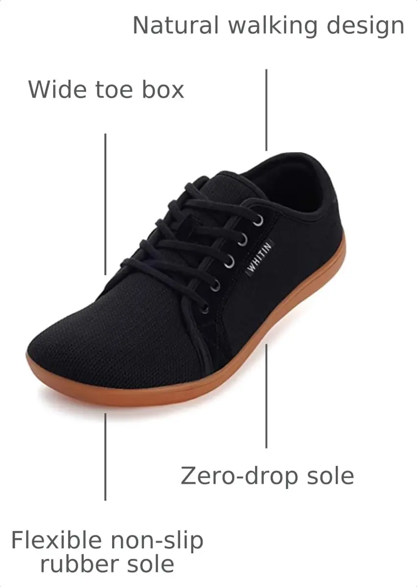 WHITIN Men's Minimalist Barefoot Shoes Zero Drop Fashion Black Gum 8 | Natural Walking Support - view 3