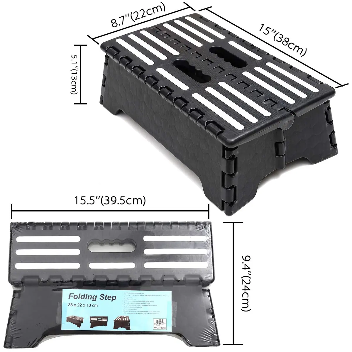 TALITARE 5-inch Folding Step Stool with Handle, Black | Supports 136 kg (300 lbs) for Car, Kitchen & Bathroom - view 3