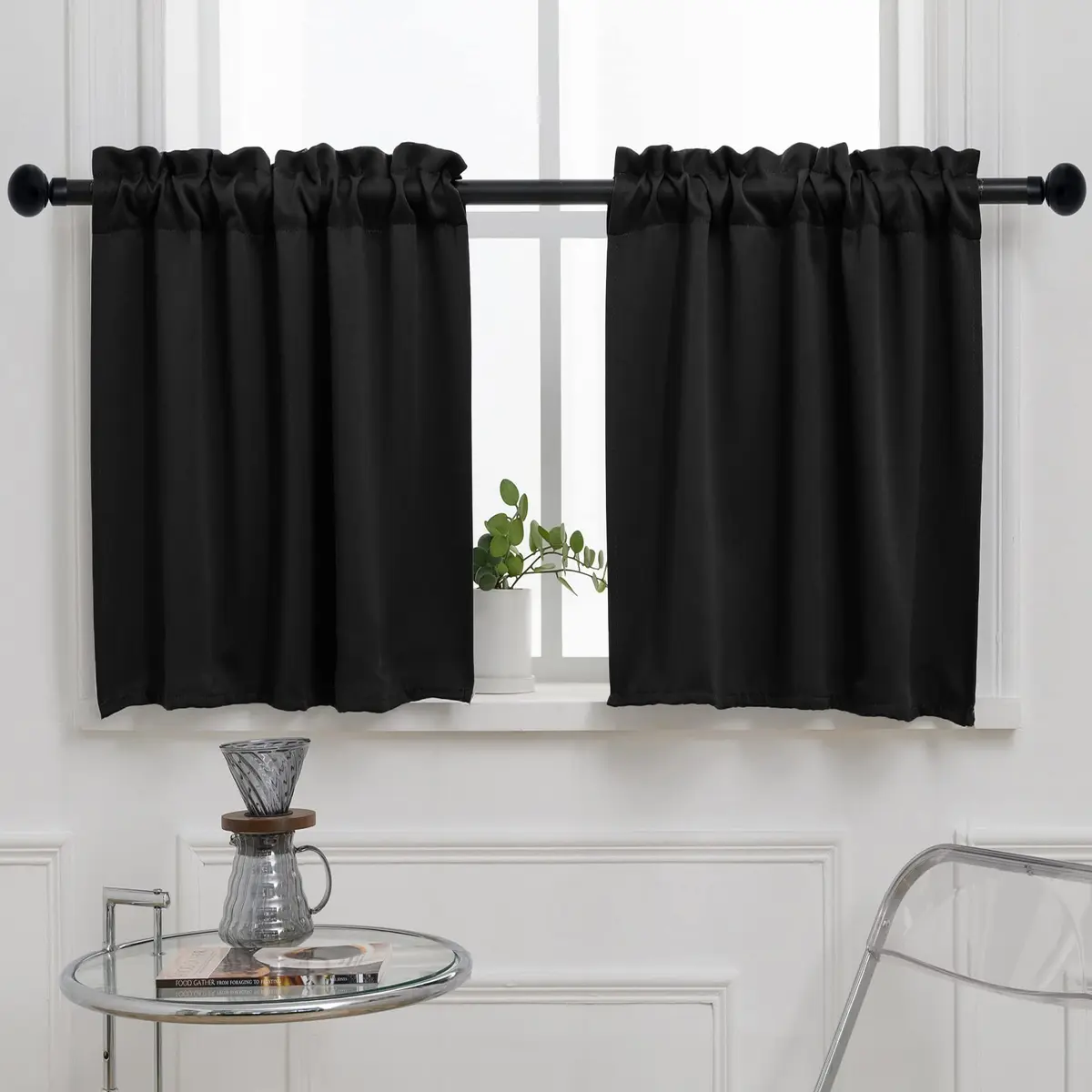 Pickluc Black Cafe Curtain 30"W x 30"L | Short Blackout Window Panel for Kitchen & Small Windows - main product image