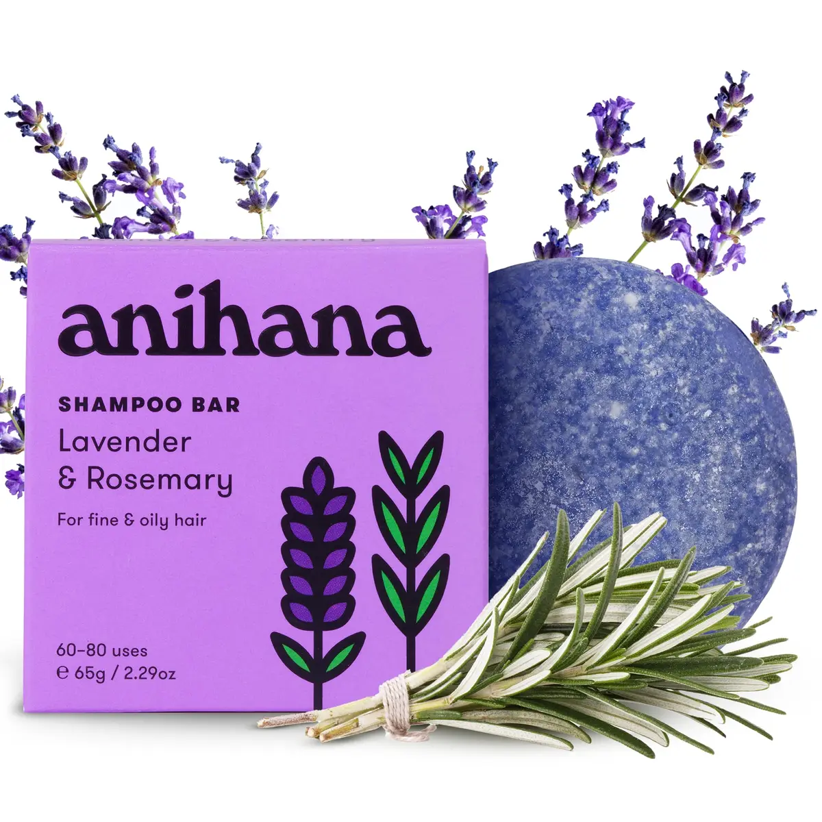 ANIHANA Shampoo Bar for Thin, Fine & Oily Hair | Natural Volume & Shine, Lavender & Rosemary, 2.29 oz - main product image