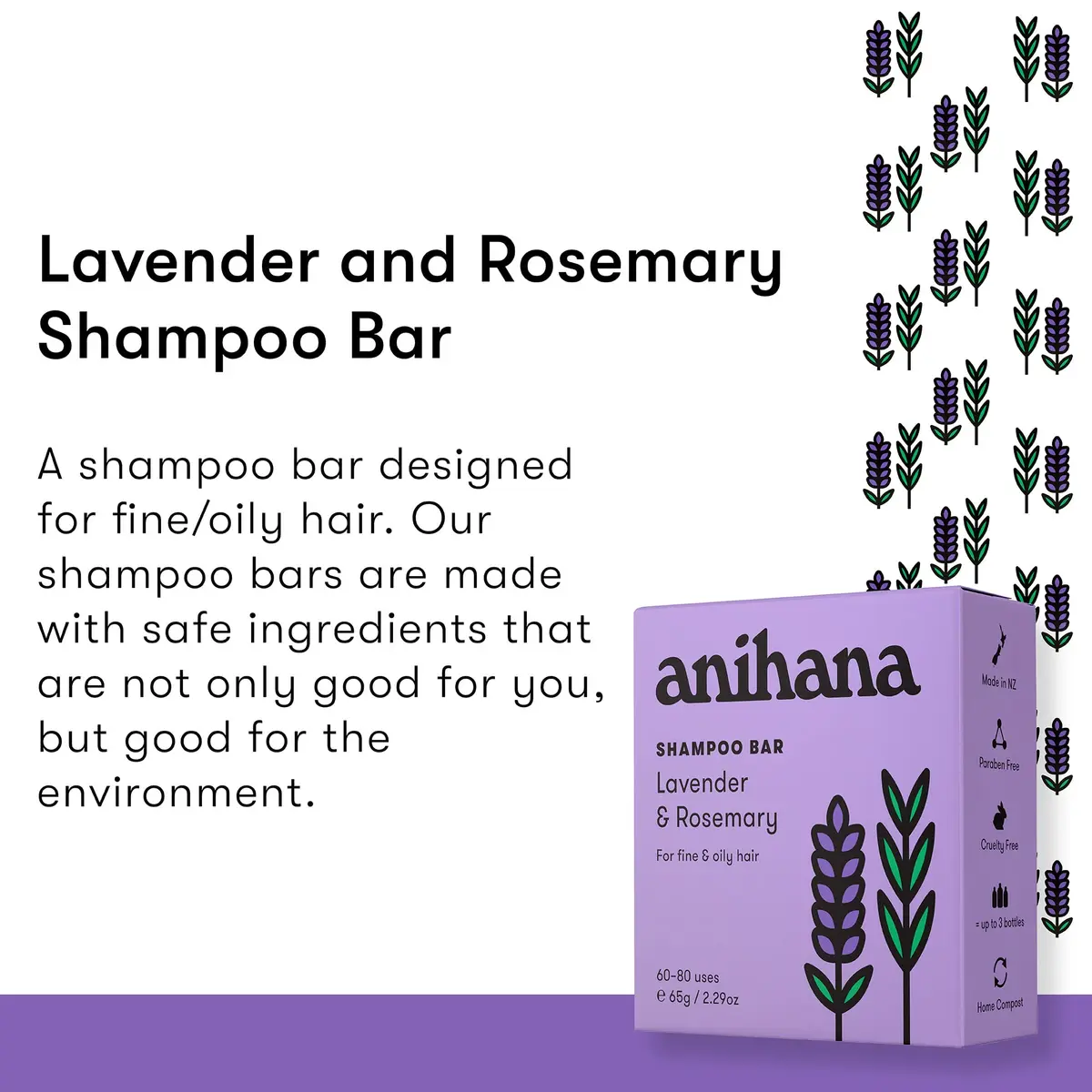 ANIHANA Shampoo Bar for Thin, Fine & Oily Hair | Natural Volume & Shine, Lavender & Rosemary, 2.29 oz - view 8
