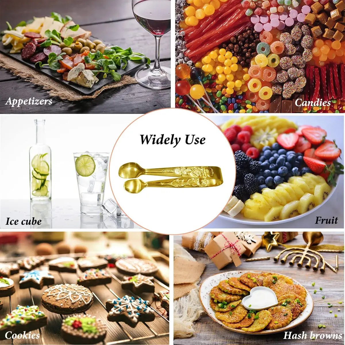 Sunenlyst Gold 6PCS Mini Serving Tongs 10.5 cm (4.13 Inch) | Stainless Steel Appetizer Tongs for Parties - view 7
