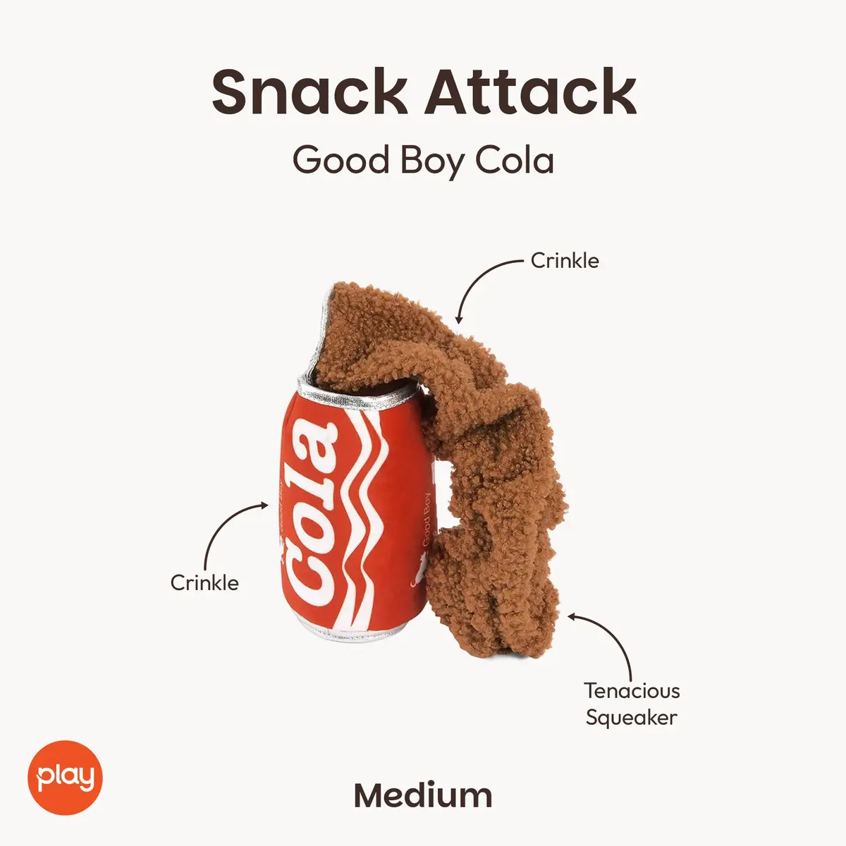P.L.A.Y. Snack Attack Good Boy Cola Plush Dog Toy - Medium | Durable Squeaker Chew Toy for Medium & Large Dogs - view 2