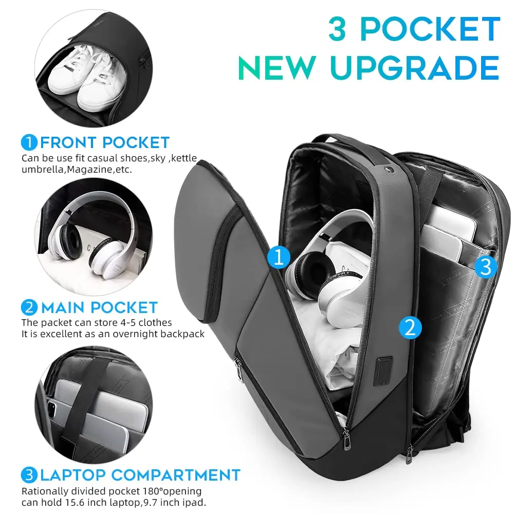 BANGE Business Waterproof Laptop Backpack 15.6 Inch | USB Charging Port & Travel Durability - view 2