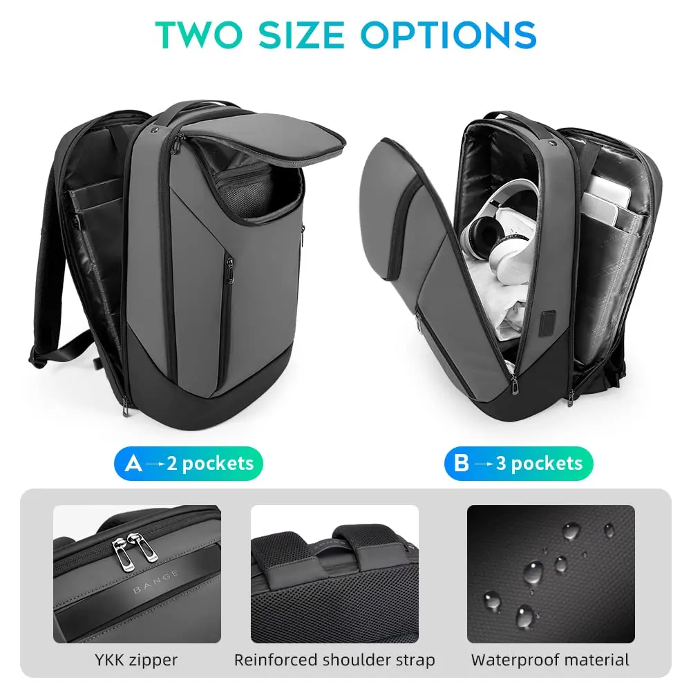 BANGE Business Waterproof Laptop Backpack 15.6 Inch | USB Charging Port & Travel Durability - view 3