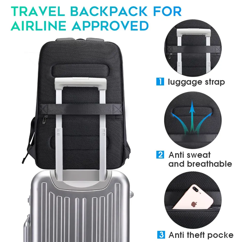 BANGE Business Waterproof Laptop Backpack 15.6 Inch | USB Charging Port & Travel Durability - view 4