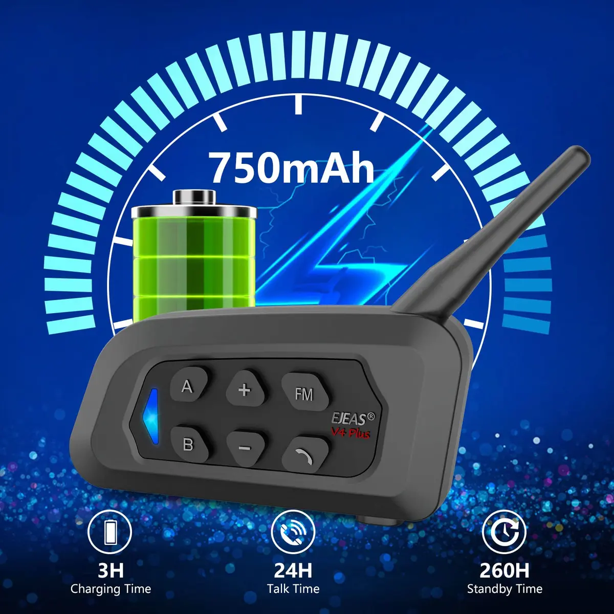 EJEAS V4 Plus Motorcycle Helmet Bluetooth Intercom System 1500m Range | Noise Reduction & 3D Sound - view 6