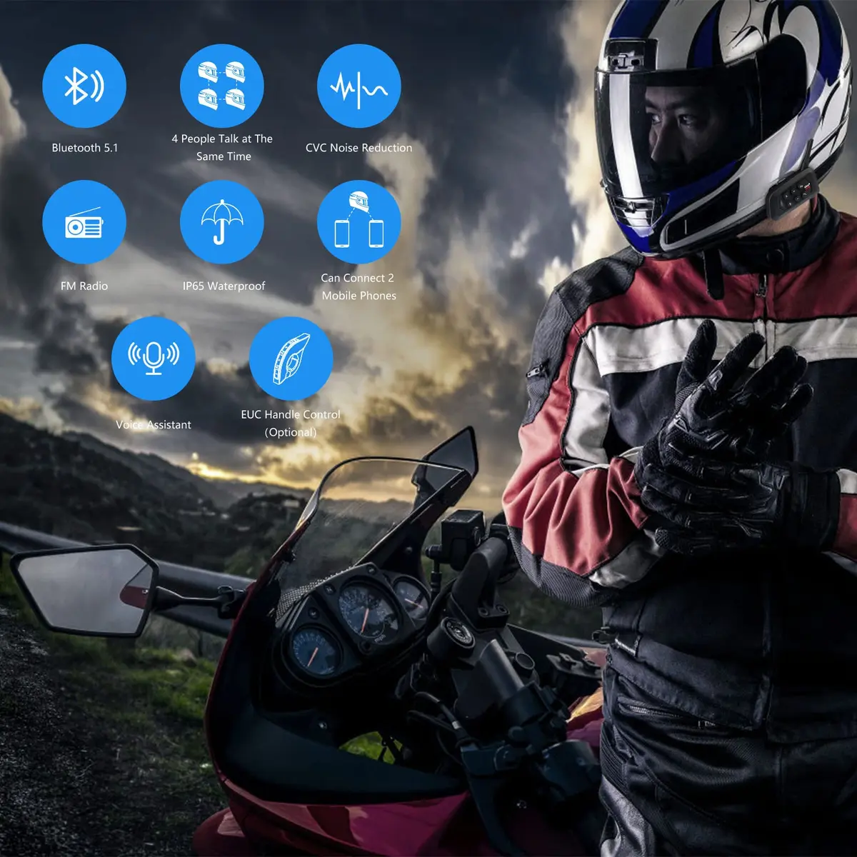 EJEAS V4 Plus Motorcycle Helmet Bluetooth Intercom System 1500m Range | Noise Reduction & 3D Sound - view 3