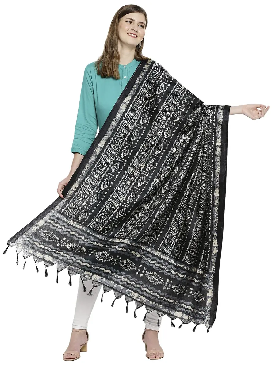 DUPATTA BAZAAR Women's Batik Printed Black Art Silk Dupatta | All Over Print, 240cm x 100cm, Hand Wash - main product image