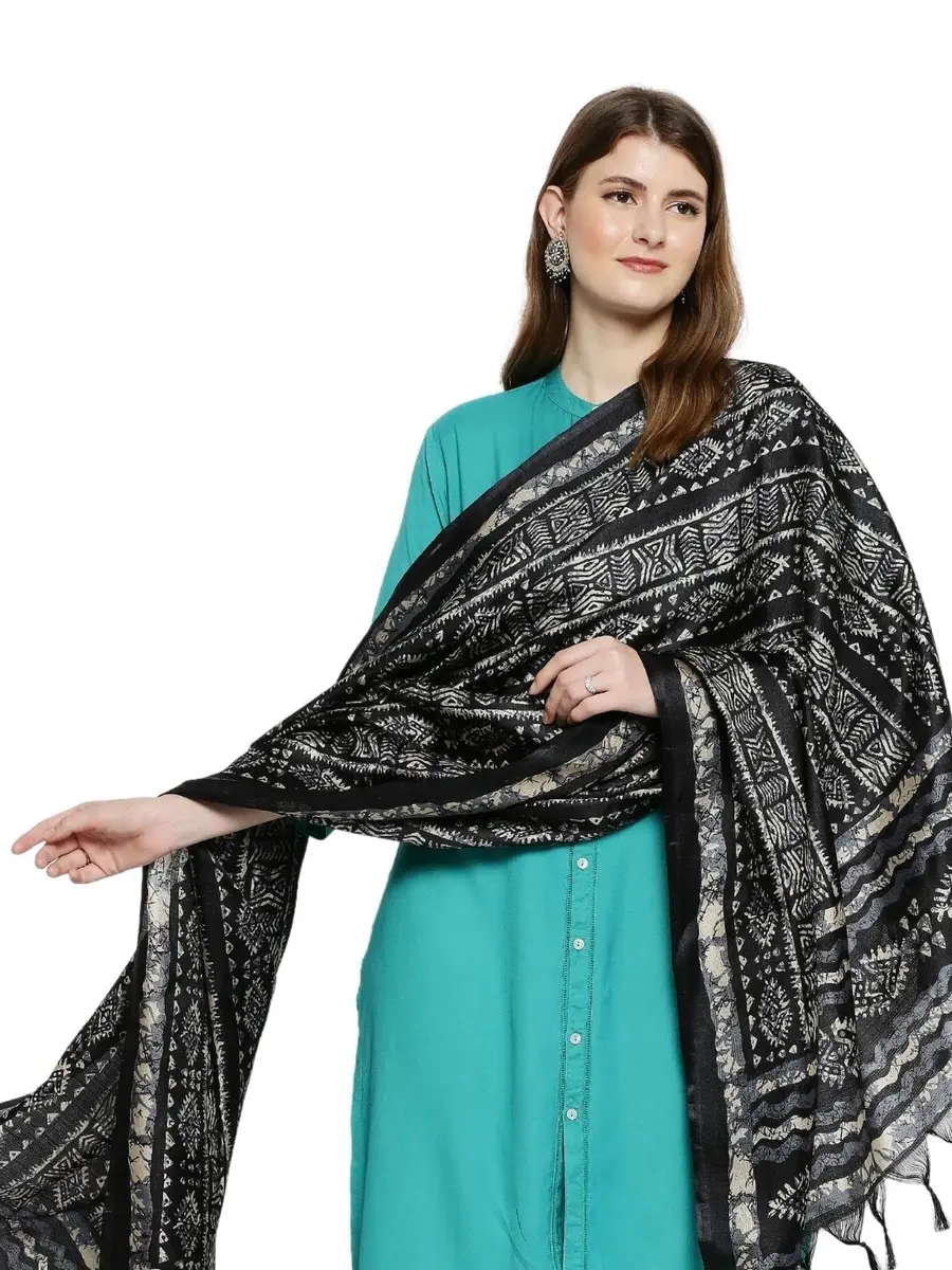 DUPATTA BAZAAR Women's Batik Printed Black Art Silk Dupatta | All Over Print, 240cm x 100cm, Hand Wash - view 7