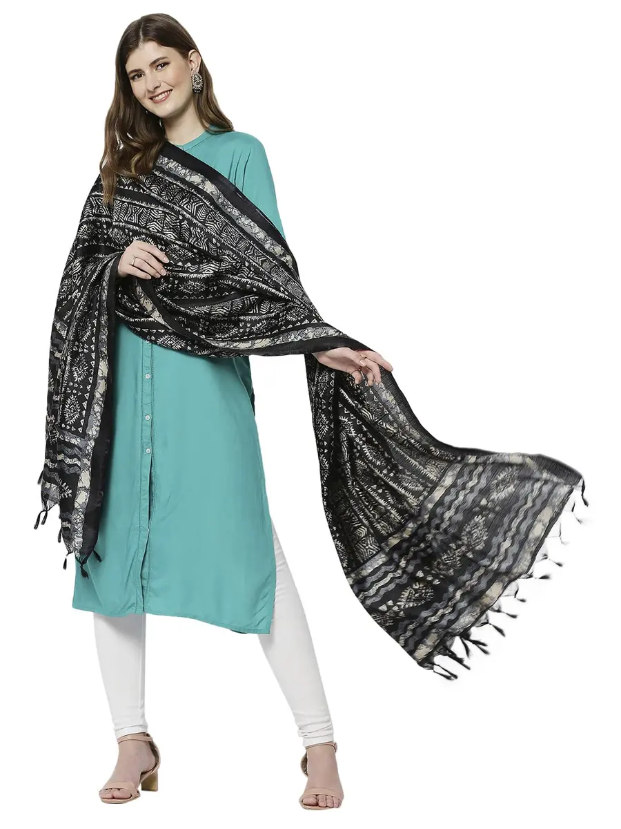 DUPATTA BAZAAR Women's Batik Printed Black Art Silk Dupatta | All Over Print, 240cm x 100cm, Hand Wash - view 2